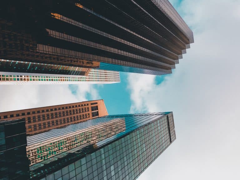 worm eye view of buildings